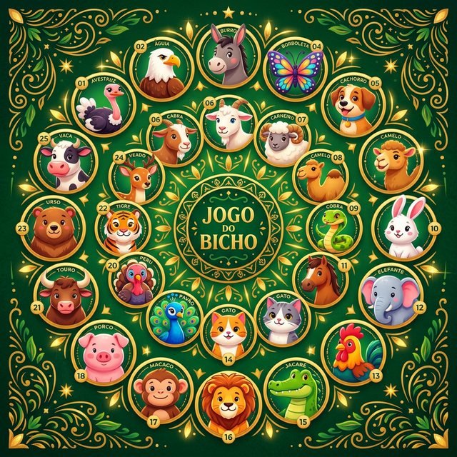 Tabela completa dos 25 bichos do Jogo do Bicho com todos os animais e seus números